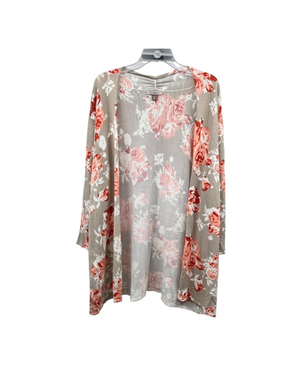 Roz & Ali Floral Cardigan Lightweight Open Front Beige/Multi 3/4 Sleeve 3X